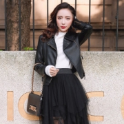 纯宿 女短款修身皮夹克