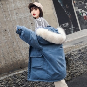 女秋冬韩版大毛领桃皮绒棉服