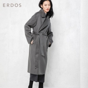 ERDOS 早秋翻领女士中长款系带收腰双面羊绒大衣外套纯色简约百搭
