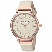 中亚prime会员：ANNE KLEIN 玫瑰 goldtone 和腮红皮革表带手表