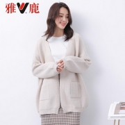 雅鹿 女士针织V领开衫
