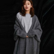 女秋冬羊毛混纺 长款毛衣外套
