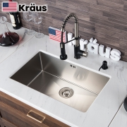 装修党：KRAUS CKHU100-7143 不锈钢手工水槽+下水管+过滤网篮+五金件 899元包邮