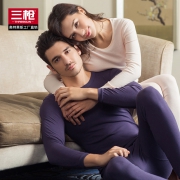 100%纯棉：三枪 情侣薄款圆领打底保暖内衣套装