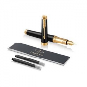 PARKER 派克 1931431 高级钢笔，精细笔尖，带黑色替换墨水 Federstärke F Black Lacquer Gold Trim