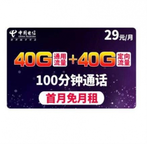 28日8点中国电信手机卡40g通用40g定向流量100分钟通话电信大神卡29元