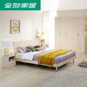 全友 现代简约风 卧室家具套装 双人床+床头柜*2+床垫+四门衣柜 1.5/1.8m*2m