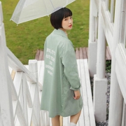 蜜妃儿绿色工装外套女春秋季2019新款潮休闲复古港味风衣女中长款