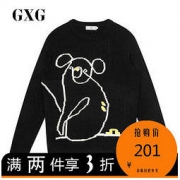 GXG男装 秋季时尚潮流休闲男士卡通黑色圆领毛衫#GY120014GV