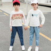 2019秋装新款儿童牛仔裤女童春秋款宽松潮中大童男童装休闲长裤子