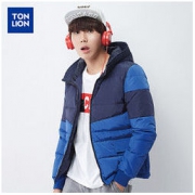 【1.5折秒杀价112.4元，仅限10.10】唐狮冬装新款羽绒服男士连帽拼接撞色羽绒服休闲外套