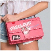 PINKO 品高 LOVE FABULOUS系列 女士编织边涂鸦燕子包