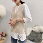 春秋短款外穿背心女装v领chic