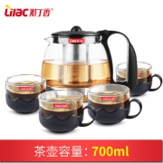 紫丁香 玻璃过滤茶壶 700ml+4杯 14.9元包邮