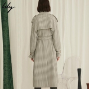 LILY/俪丽 秋新款格子大翻领双排扣系带长款风衣女119330C1205