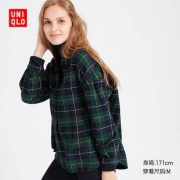 优衣库 421612 女士法兰绒格子半开领上衣