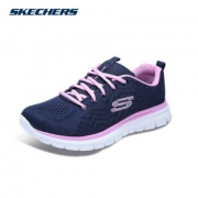 11号0点！Skechers斯凯奇 女鞋简约纯色运动鞋 轻质减震软底休闲鞋 12615 海军蓝色/粉红色/NVPK