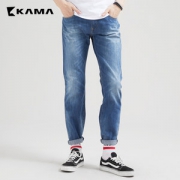 卡玛 KAMA 男士宽松直筒 纯棉水洗牛仔裤