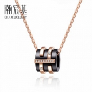 真心好礼：CHJ JEWELLERY 潮宏基 π派系列 18K金黑玛瑙钻石女士项链
