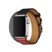 新品发售： Apple 苹果 Watch Hermès Double Tour 皮革表带 40mm 黑、砖红配灰色