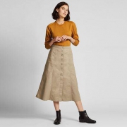 优衣库UNIQLO 女装 高腰棉质前排扣长裙 421919