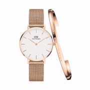 真心好礼：Daniel Wellington DW00100163 女士时装手表 + 玫瑰金开口手镯