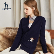 HAZZYS 哈吉斯 ABYSD18DD21y 女士薄款羊毛开衫毛衣