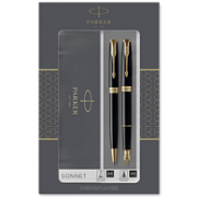 神价格、8倍差价：Parker/派克 Sonnet卓尔系列 23K镀金磨砂黑杆金夹 钢笔+宝珠笔 礼盒套装