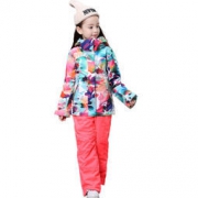 Gsou SNOW 儿童滑雪服套装防风防水保暖户外滑雪衣登山旅行厚实棉服 301-018+026-GNR XS/130