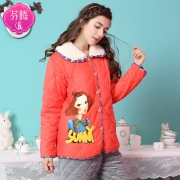 芬腾 冬季珊瑚绒加厚夹棉女式家居服套装