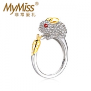 Mymiss 十二生肖 食指开口 女925银镀铂金戒指