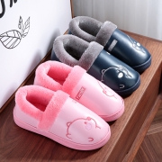 ￥15.9 乐拖 包跟男女PU皮防水情侣棉拖鞋