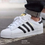 双十一预告，adidas 阿迪达斯 三叶草 Superstar 经典黑白金标贝壳头运动鞋 女款