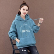 靓蝶丽 女款仿羊羔绒连帽卫衣
