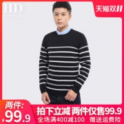 HD 男士粘纤混纺 圆领条纹毛衣