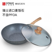《中餐厅》同款 三禾 麦饭石不粘炒锅 24cm 燃电通用