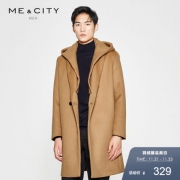 MECITY 男士可脱卸帽羊毛双面呢大衣