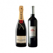 进口酩悦（Moet＆Chandon）半干香槟气泡酒赠帝悦酒庄安茹干红酒