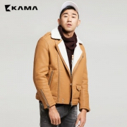 KAMA 卡玛 男士羊羔绒 保暖皮夹克