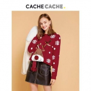 12日0点：CacheCache 1510019372 女士圣诞卡通印花毛衣