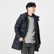 lativ诚衣 羽绒服无缝机能短大衣中长款保暖连帽外套 男装