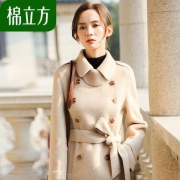 棉立方 19DL338 女士复古双排扣毛呢大衣