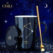 chili 创意十二星座陶瓷 马克杯 （带盖勺）420ml