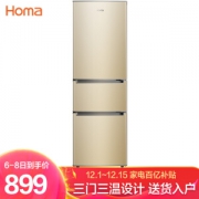 历史低价： Homa 奥马 BCD-196DK 三门冰箱 196L