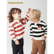 韩国TOP童装品牌  Happyland  男女童时尚条纹加绒卫衣
