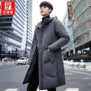 吉普盾 7805-99 男士中长款加厚休闲白鸭绒羽绒服 灰