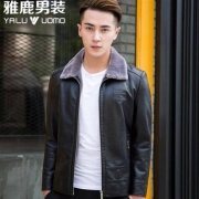 雅鹿 7651 男士休闲加绒皮衣