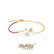 Mymiss 银镀铂金18K金 红绳生肖老鼠手链