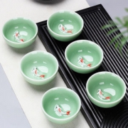 豹霖 龙泉青瓷功夫茶具 梅子青鱼杯 55ml*6个