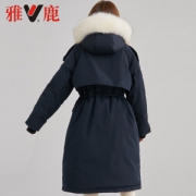 雅鹿 新款过膝中长款毛领羽绒服